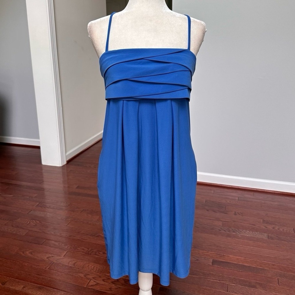 Vintage ABS Blue Simple Elegant Cocktail Summer Dress w Pockets